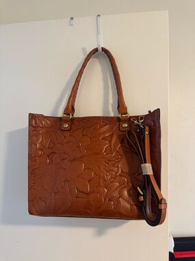 Patricia Nash Cognac Embossed Floral Tote